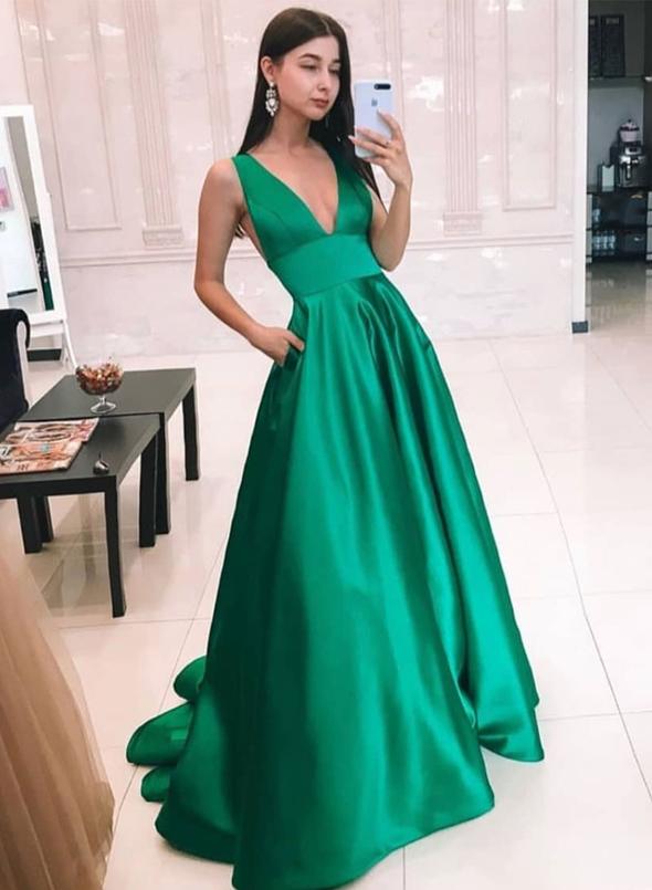 Green Prom Dress With Pockets, Formal Dress, Evening Dress, Dance Dresses, School Party Gown, PC0786