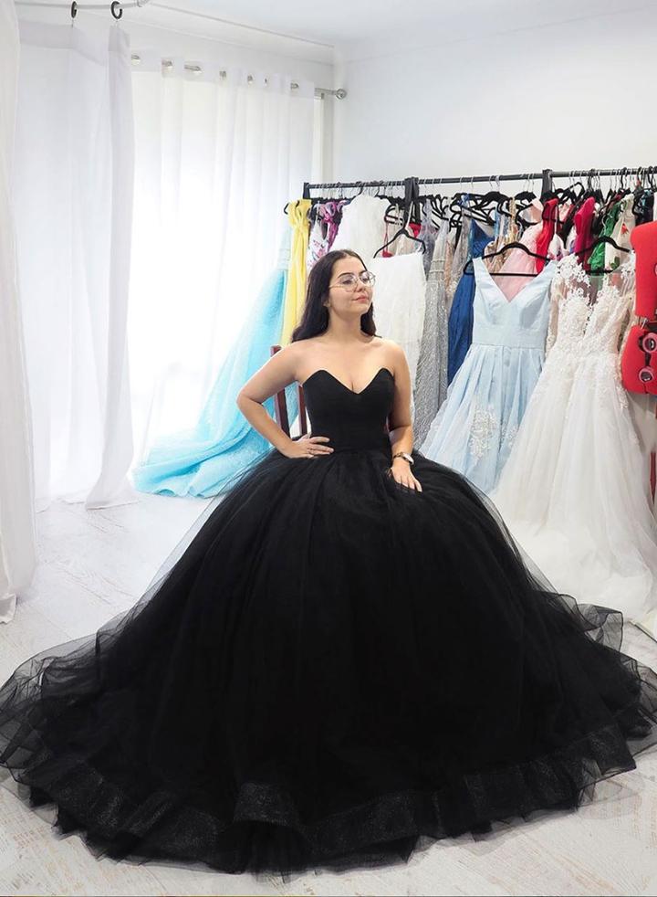 A Line Tulle 2024 Black Prom Dresses UK Sweetheart Strapless Long Even –  MyChicDress