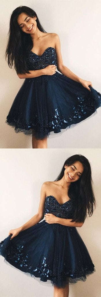 Navy Homecoming Dress, Short Prom Dress ,Winter Formal Dress, Pageant Dance Dresses, Back To School Party Gown, PC0980