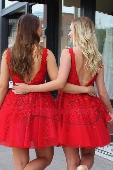 2023 Red Lace Homecoming Dress, Short Prom Dress ,Winter Formal Dress, Pageant Dance Dresses, Back To School Party Gown, PC0979